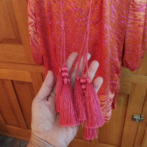 H&M Conscious Collection coral & pink satin animal print puff sleeve tunic top - Picture 9 of 11